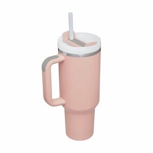 40oz Pink Dust stainless steel tumbler with handle and straw